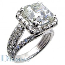 Split Shank (Triple Shank) Micro Pave Set Diamond Engagement Ring Semi Mount with Halo for Cushion Center