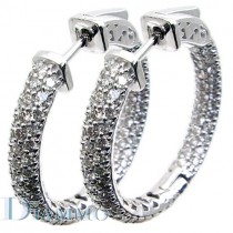 3 row Pave Set Inside/Outside hoop earrings (1 inch diameter) with safety lock