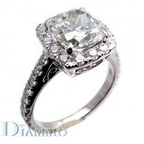 Micro Pave Set Diamond Engagement Ring Semi Mount with Halo for Cushion Center