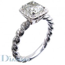 Hand Made Twisted Rope Micro Pave Set Diamond Engagement Ring Semi Mount with Halo for Cushion Center