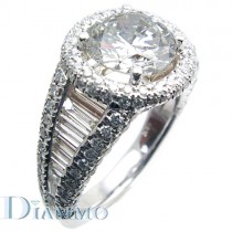  Micro-Pave Set Round with Channel Set Baguette Diamond Engagement  Ring Semi Mount with Halo for a Round Center