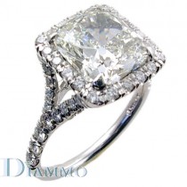 H-2120 Split Shank Micro-Pave Set Diamond Engagement Ring Semi Mount with Halo for a Square Cushion Cut Center