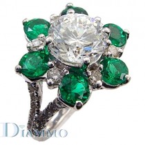 Pave Set Split Shank Diamond Emerald Ring