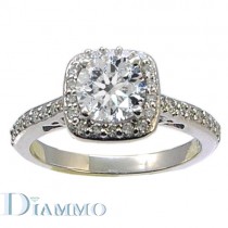 Pave Set Diamond Engagment Ring Semi Mount with Cushion Halo for Round center