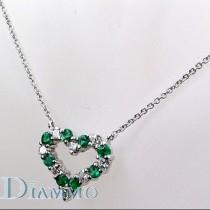 Prong Set Diamond/Emerald Heart Necklace