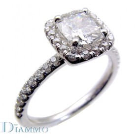 H-2114 Single Row Micro Pave Set Diamond Engagement Ring Semi Mount With Halo for Cushion Center
