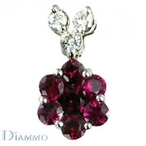 Round Shaped Cluster Rubies and Diamonds Pendant