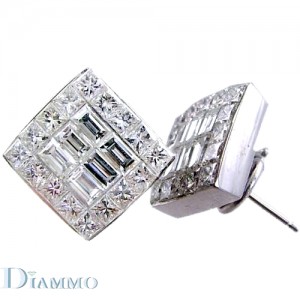 Square Shape Princess Cut/Baguette Diamonds Fashion Studs Earrings