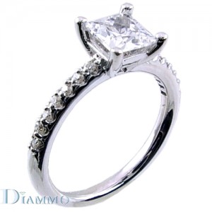 Pave Set Diamond Engagement Ring Semi Mount for Princess Cut Center
