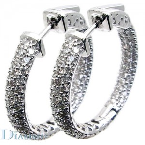 3 row Pave Set Inside/Outside hoop earrings (1 inch diameter) with safety lock