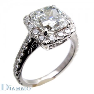 Micro Pave Set Diamond Engagement Ring Semi Mount with Halo for Cushion Center