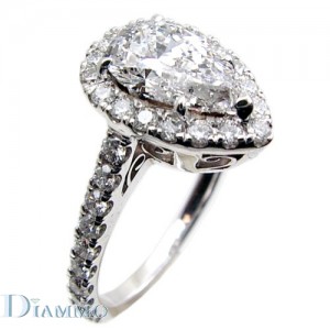 H-1973 Micro-Pave Set Diamond Engagement Ring Semi Mount with Halo for Pear Shape Center