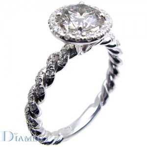 Hand Made Twisted Rope Micro Pave Set Diamond Engagement Ring Semi Mount with Halo for Round Center