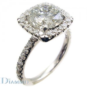 Pave Set Engagement Ring for Round Center with Cushion Halo