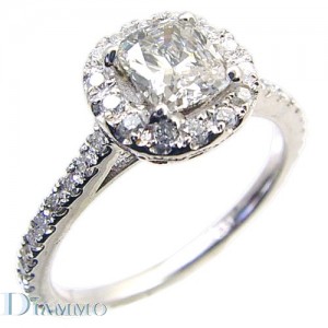 Micro Pave Diamond Engagement Ring Semi Mount with Round Halo for a cushion center