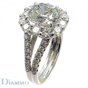 H-2174 Split Shank Pave Set Diamond Engagement Ring Semi Mount with Halo for Cushion Center