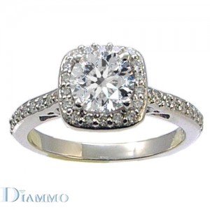 Pave Set Diamond Engagment Ring Semi Mount with Cushion Halo for Round center