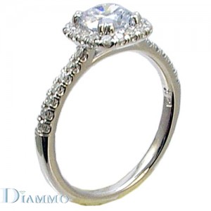Pave Set Diamond Engagement Ring Semi Mount with Cushion Halo for Round Center