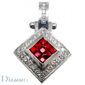 Diamond and Invisible Set Rubies Pendant
