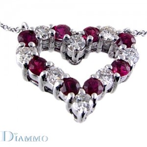 Prong Set Diamond/Rubies Heart Necklace