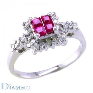 Diamond Ring with Rubies Cluster Center