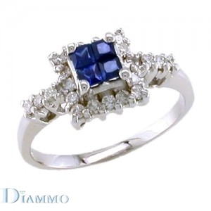 Diamond Ring with Sapphire Cluster Center