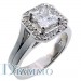 Pave Set Diamond Engagement Ring Semi Mount with Halo for Princess Cut Center