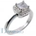 Pave Set Diamond Engagement Ring Semi Mount with Halo for Princess Cut Center