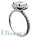 Single Row Micro Pave Set Diamond Engagement Ring Semi Mount With Halo for Cushion Center