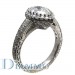 Hand Engraved Pave Set Diamond Engagement Ring Semi Mount with Halo for Pear Shape Center