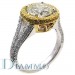 Two Tone, Split Shank, Micro Pave Set Diamond Engagement Ring Semi Mount with Halo for Round Center