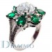 Pave Set Split Shank Diamond Emerald Ring
