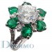 H-2176E Pave Set Split Shank Diamond Emerald Ring