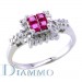 H-814R Diamond Ring with Rubies Cluster Center
